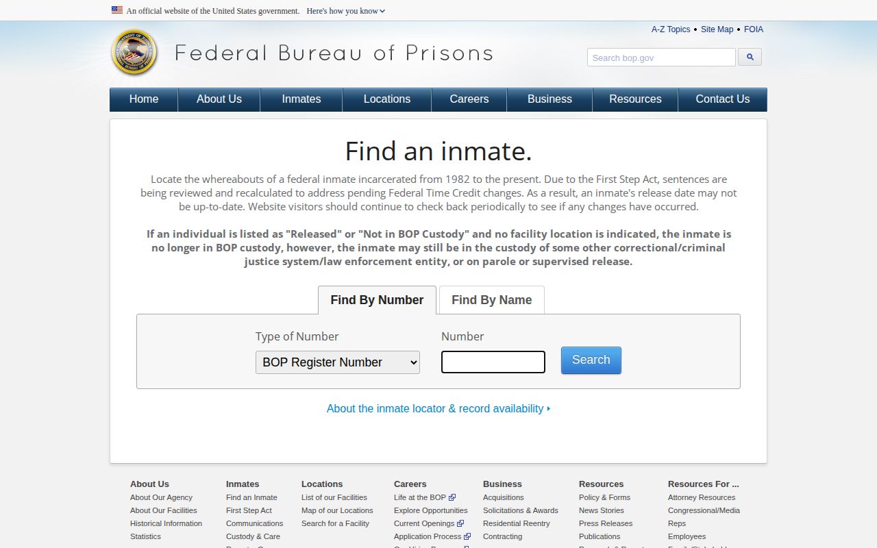 Federal release search for Kingman County using BOP locator and released-result columns