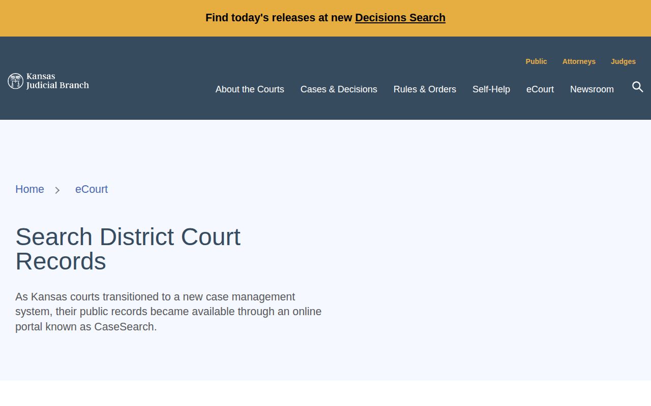 Kansas Courts guide to district court record access